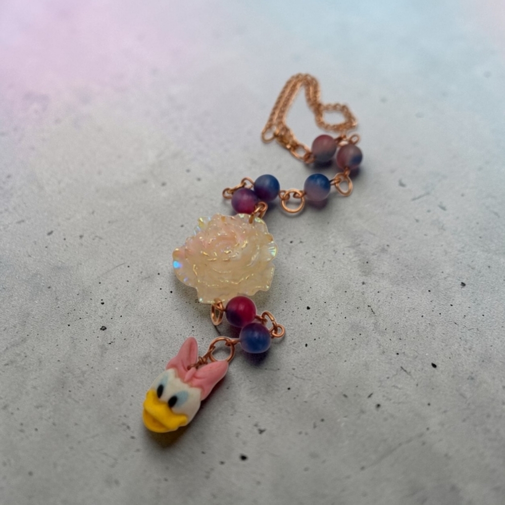 Handmade Rose & Character Pendant Car Charm – Cute Rearview Mirror Decor